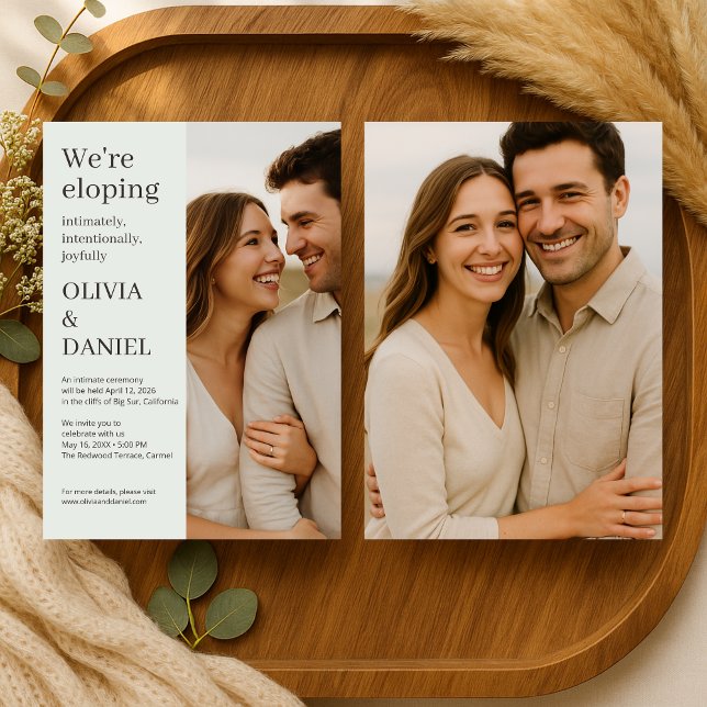 Invitación Sage Green Elopement Minimal Photo  (Subido por el creador)