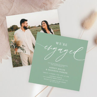 Invitación Sage Green Engagement Party Square Invitation