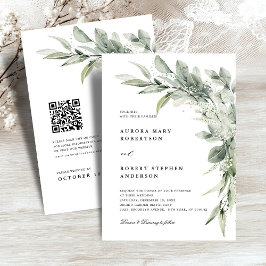 Invitación Sage Green Eucalyptus Boda de código QR Minimalist