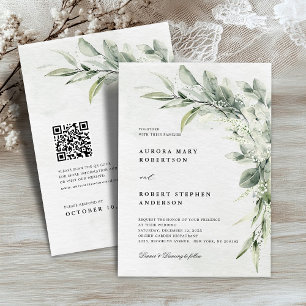 Invitación Sage Green Eucalyptus Boda de código QR Minimalist