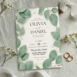 Invitación Sage Green Eucalyptus Dewdrop Botanical Leaves