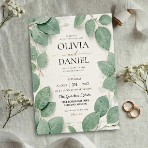 Invitación Sage Green Eucalyptus Dewdrop Botanical Leaves