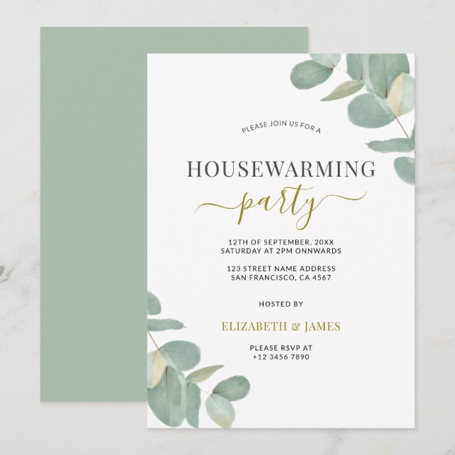 Invitación Sage Green Eucalyptus Fiesta (Anverso / Reverso)