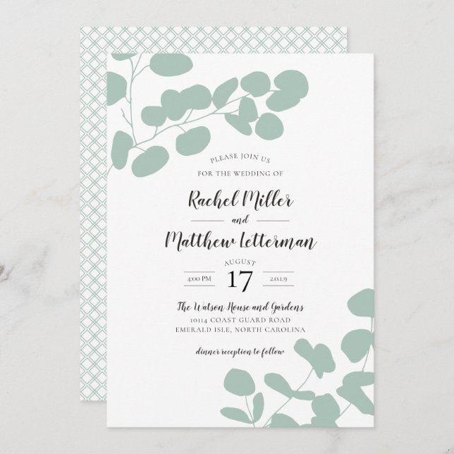 Invitación Sage Green Eucalyptus Greeneration Boda (Anverso / Reverso)