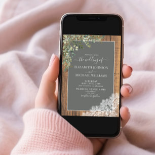 Invitación Sage Green Eucalyptus Lace Wood Script Photo