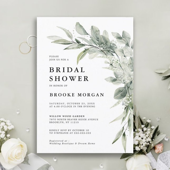 Invitación Sage Green Eucalyptus Minimalista Brillante (Subido por el creador)