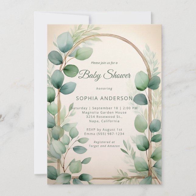 Invitación Sage Green Eucalyptus Neutral Baby Shower (Anverso)