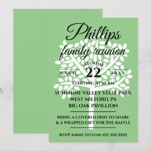 Invitación Sage Green Family Reunion White Tree Silhouette