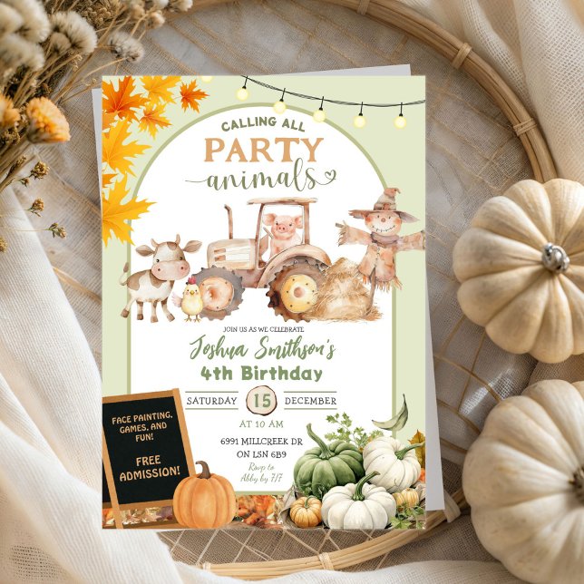 Invitación Sage Green Farm Fiesta Animales Calabaza Cumpleaño (Subido por el creador)