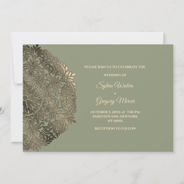Invitación Sage Green Faux Gold Ethnic Boda (Anverso)