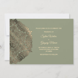 Invitación Sage Green Faux Gold Ethnic Boda