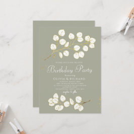 Invitación Sage Green Faux Gold Greenerenery Eucalyptus