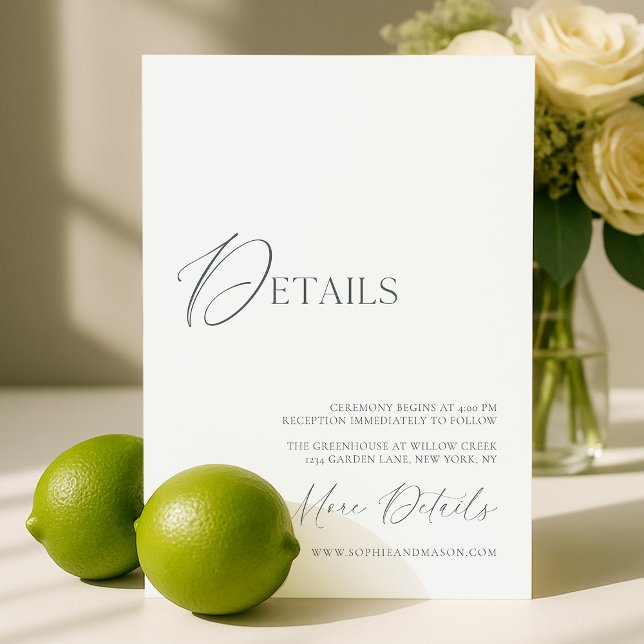 Invitación Sage Green Fine Art Marble Wedding Details Card (Subido por el creador)