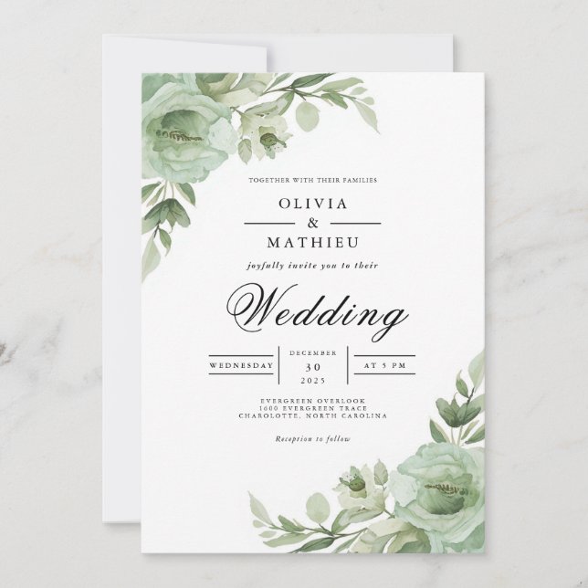 Invitación Sage Green Floral Arch Wedding (Anverso)