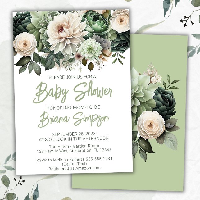 Invitación Sage Green Floral Baby Shower (Subido por el creador)
