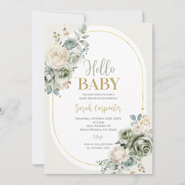 Invitación Sage Green Floral Baby Shower (Anverso)