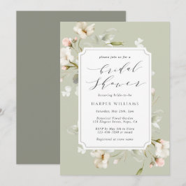 Invitación Sage Green Floral Blanca Floral Bridal Shower