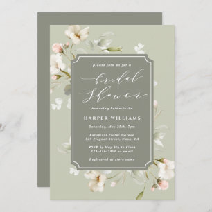 Invitación Sage Green Floral Blanca Floral Bridal Shower