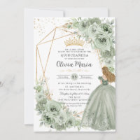 Sage Green Floral Blonde Princesa Quinceañera Gold