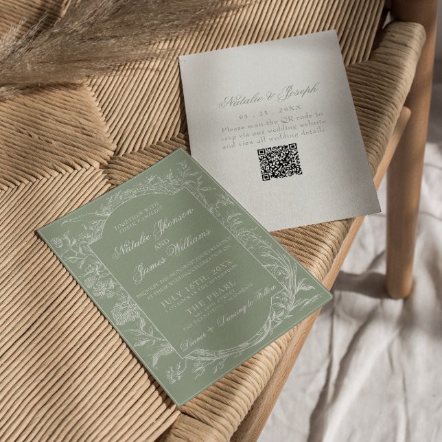 Invitación  Sage Green Floral Boho Botanical QR Code Wedding (Subido por el creador)