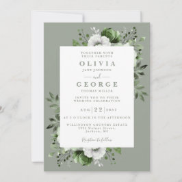 Invitación Sage Green Floral Botánica Moderno Boda