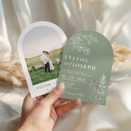 Invitación Sage Green Floral Botanical Arched Modern Wedding