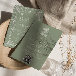 Invitación Sage Green Floral Botanical Boho QR Code Wedding