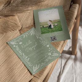 Invitación Sage Green Floral Botanical QR Code Photo  Wedding