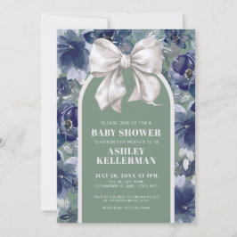 Invitación Sage Green Floral Bow Baby Shower