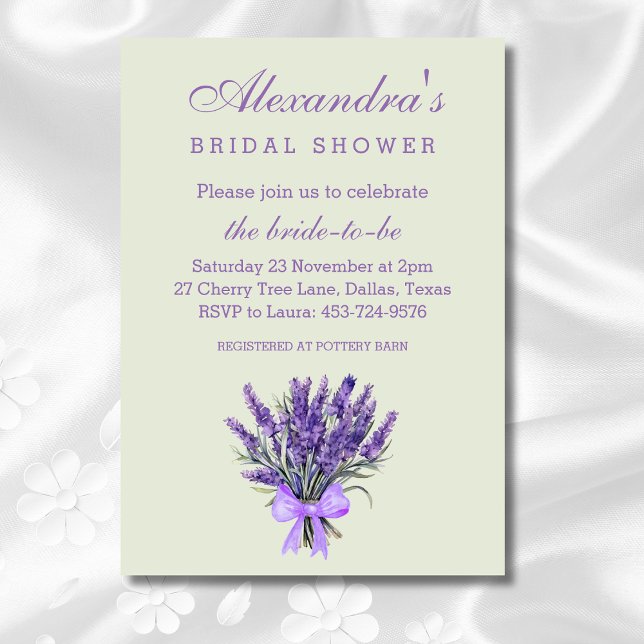 Invitación Sage Green Floral Bow Lavender Bridal Shower (Subido por el creador)