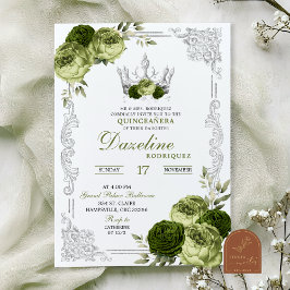 Invitación Sage Green Floral Butterfly Quinceanera