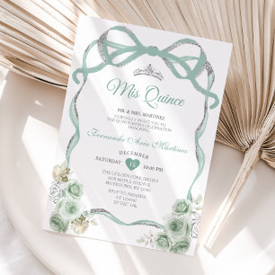 Invitación Sage Green Floral Cinta Cinta De Flor Plata Misera