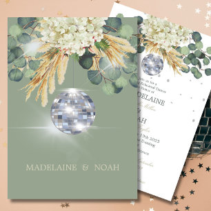 Invitación Sage Green Floral Disco Ball Boda ensayo
