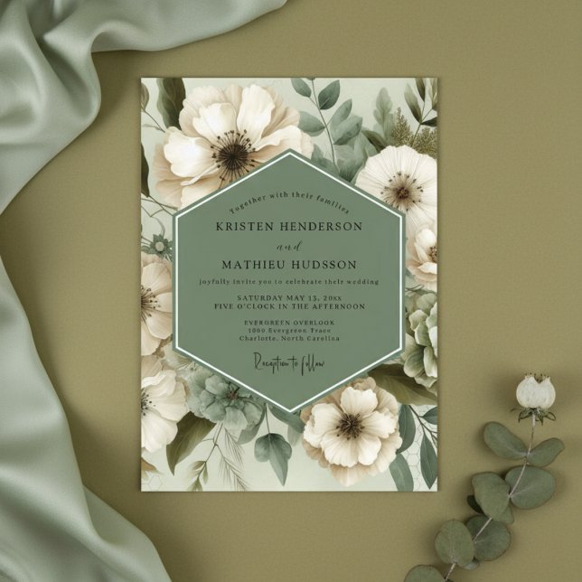 Invitación Sage Green Floral Elegance Wedding (Subido por el creador)
