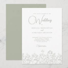 Invitación Sage Green Floral Elegante Boda de Flores Silvestr