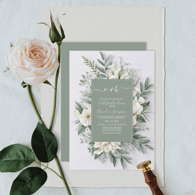 Invitación Sage Green Floral Elegante Boda Rústico (Subido por el creador)