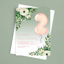 Invitación Sage Green Floral Elegante Segundo Cumpleaños
