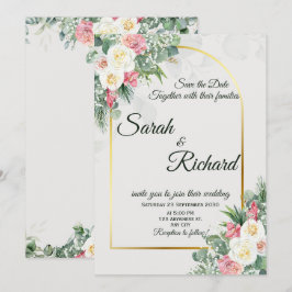 Invitación Sage Green Floral Gold Arch Wedding Invitation