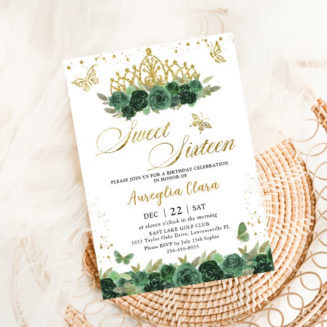 Invitación Sage Green Floral Gold Sweet 16 Cumpleaños (Subido por el creador)