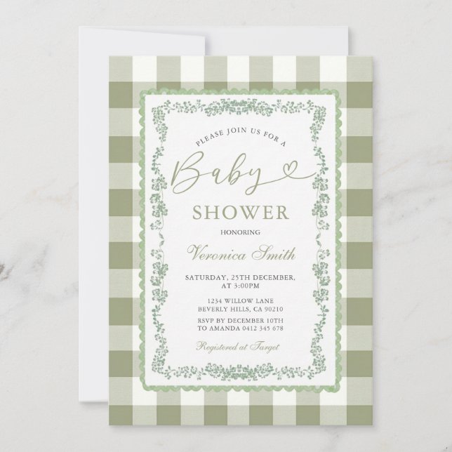 Invitación Sage Green Floral Grandmillenial Baby Shower (Anverso)