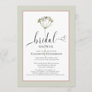 Invitación Sage Green Floral Heart Script Bridal Shower