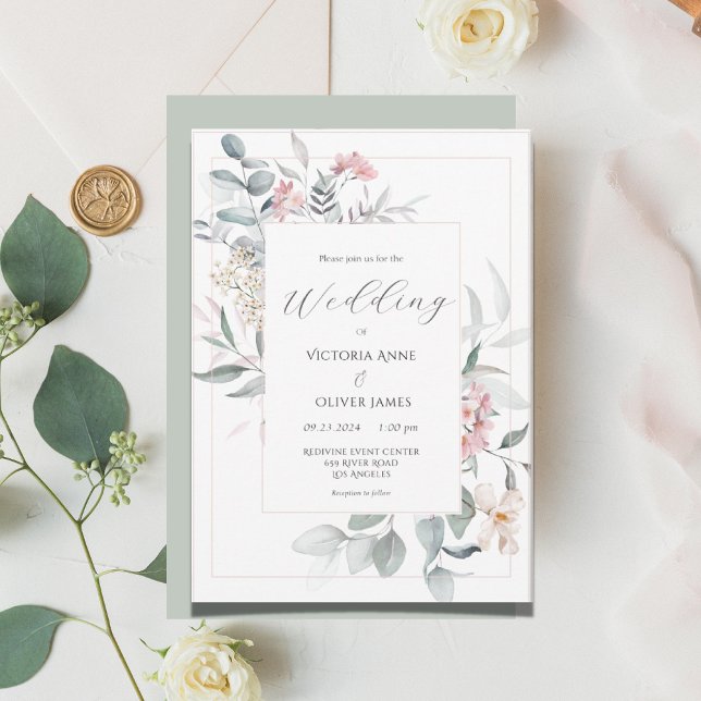 Invitación Sage Green Floral Moderno Boda (Subido por el creador)