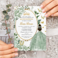 Sage Green Floral Princesa Vestido Gold Quinceañer