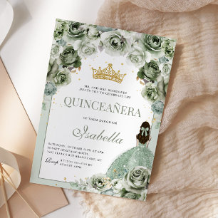 Invitación Sage Green Floral Quinceanera Mis Quince Anos