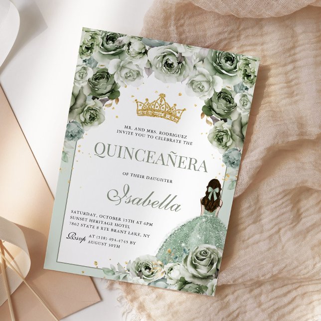 Invitación Sage Green Floral Quinceanera Mis Quince Anos (Subido por el creador)