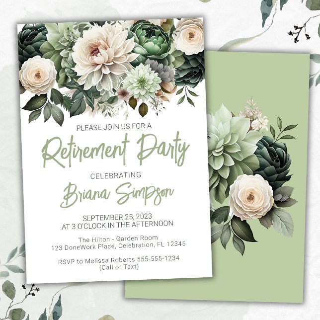 Invitación Sage Green Floral Retirement Fiesta (Subido por el creador)