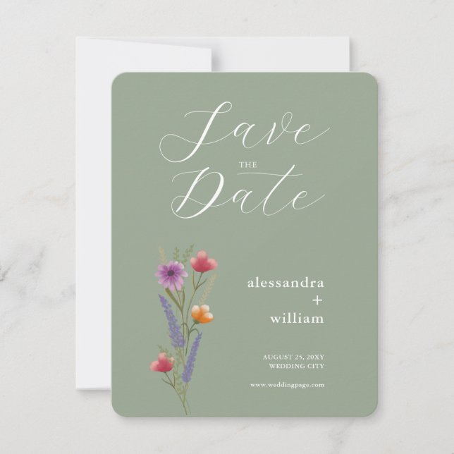Invitación Sage Green Floral Save the Date Card (Anverso)