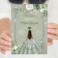 Sage Green Floral Silver Crown Mis Quince 15 Anos