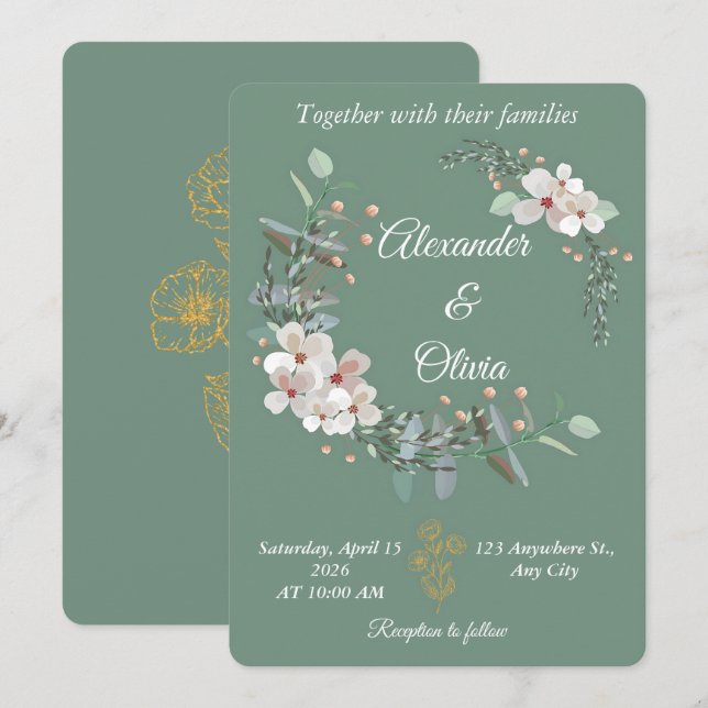 Invitación Sage Green Floral Wedding Invitation Editable (Anverso / Reverso)