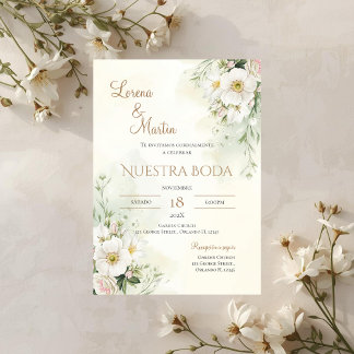 Invitación Sage Green Floral wedding invitation in Spanish